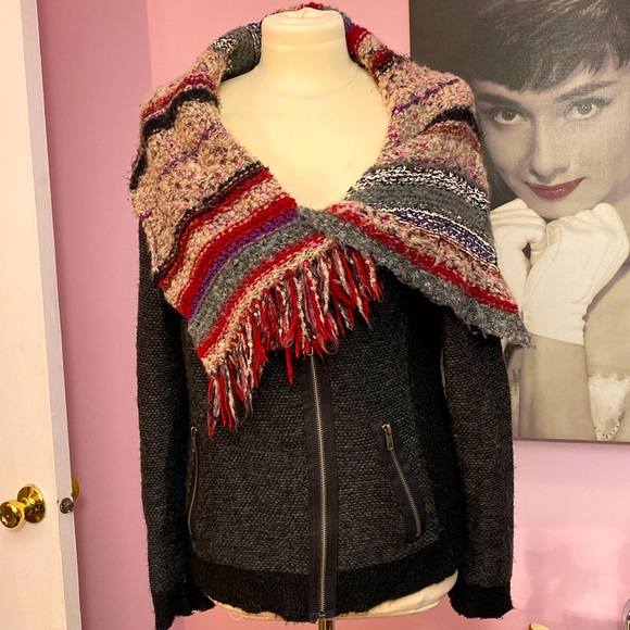 Curio New York Knit Wool Blend Moto Jacket/Coat - Picture 2 of 12